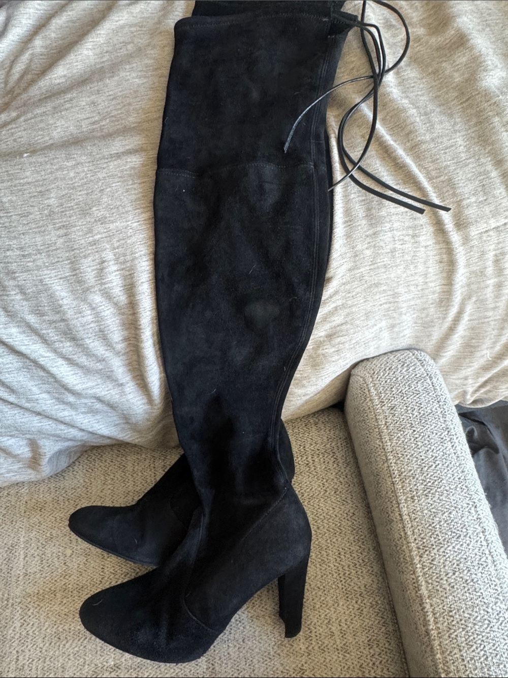 Stuart Weitzman Black Suede Over-the-Knee Heeled Boots